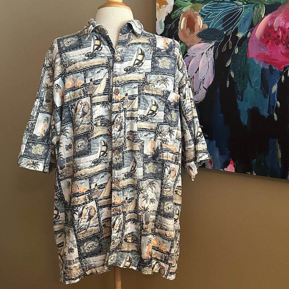 Keeler Bay Vintage Tropical Nautical Shirt Men's Size Large